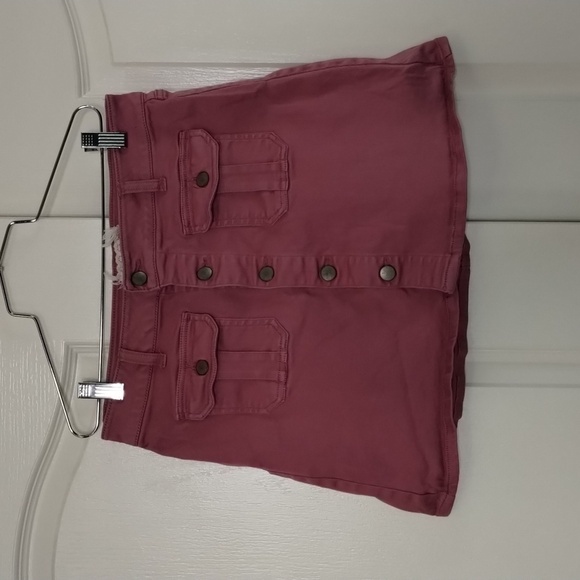 altar'd state pink denim button down mini skirt size small, front button pockets - Picture 1 of 7